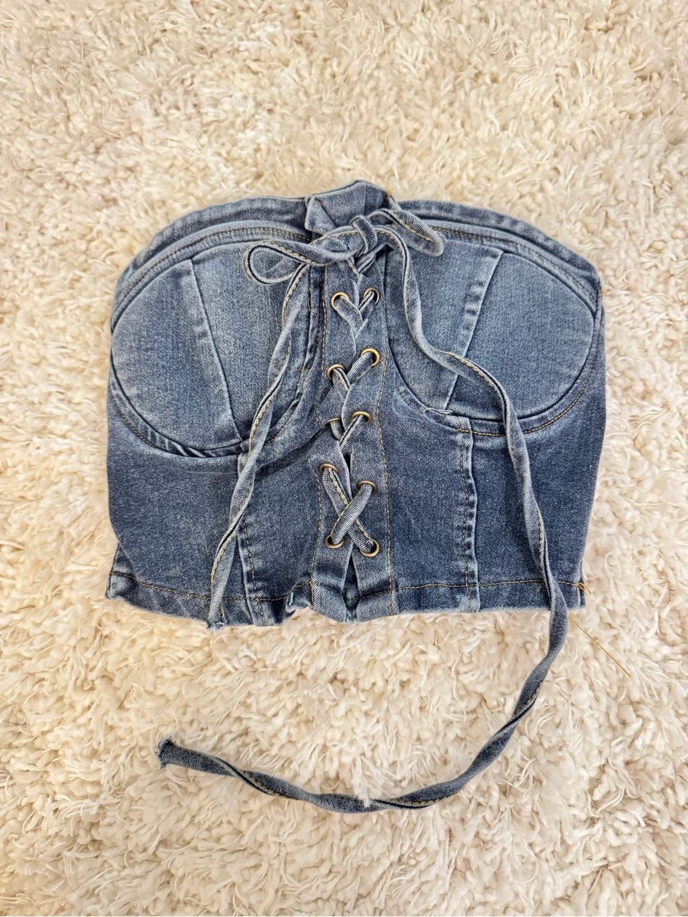 Urban Outfitters Denim Lace-Up Strapless Bustier Top - Blue Wash